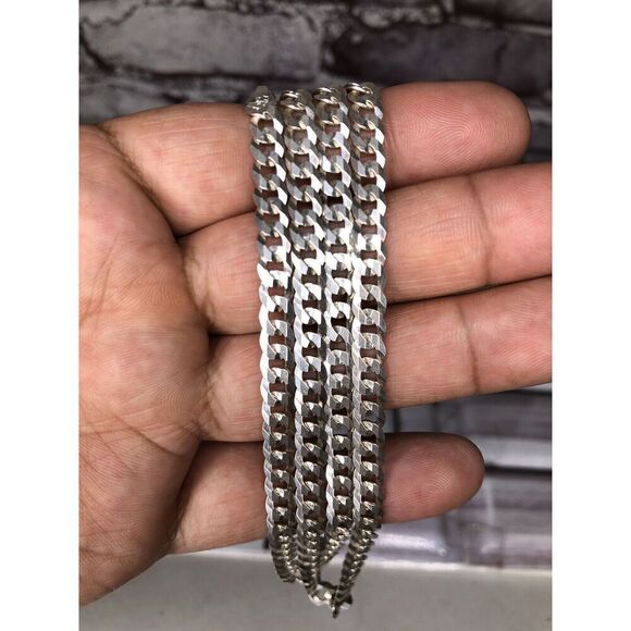 🔥🔥🔥 925 Sterling Silver Cuban Link Curb Chain Necklace 26" 3mm Italy 🔥🔥🔥 - Picture 9 of 13